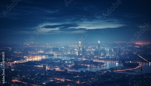 Spectacular nighttime skyline of a big modern city at night