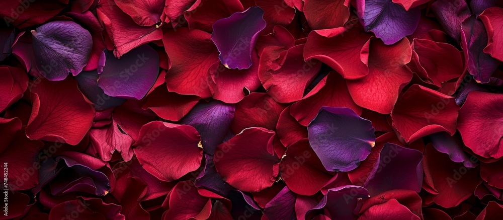 Vibrant and Majestic Red and Purple Petals Sprinkled on the Ground Close Up