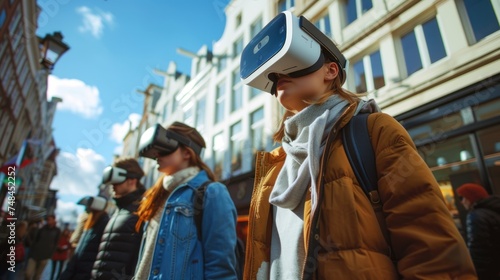 People wear VR Headset in public space