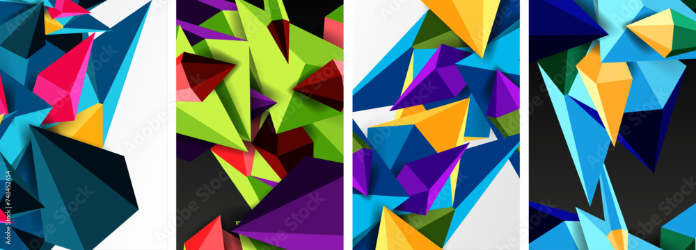 Set of triangle geometric low poly 3d shapes posters Set of triangle geometric low poly 3d shapes posters