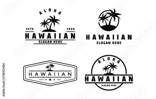set of hawaiian logo design vintage retro style	