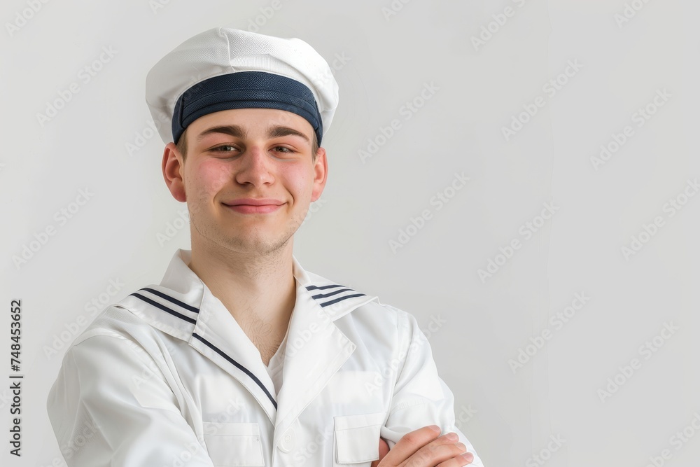 a seaman sailor man, his captivating smile complemented by the crisp elegance of his white uniform, evoking a sense of maritime grace. a seaman sailor man, his captivating smile complemented by the crisp elegance of his white uniform, evoking a sense of maritime grace.