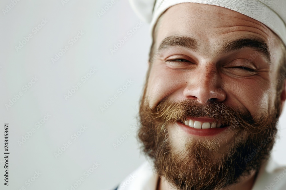 a seaman sailor man, his captivating smile complemented by the crisp elegance of his white uniform, evoking a sense of maritime grace. - obrazy, fototapety, plakaty 