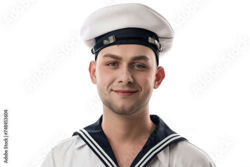 a seaman sailor man, his captivating smile complemented by the crisp elegance of his white uniform, evoking a sense of maritime grace.