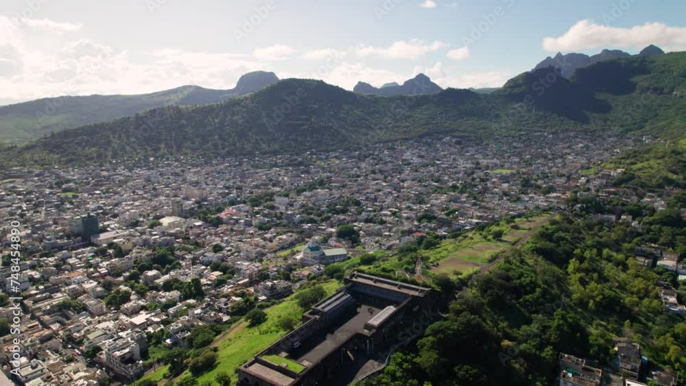 Citadel fort adelaide in port louis, mauritius, with cityscape and mountains, aerial view Citadel fort adelaide in port louis, mauritius, with cityscape and mountains, aerial view