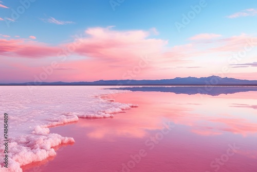 Tranquil Pink salt lake spa. Vacation beauty. Generate Ai © juliars