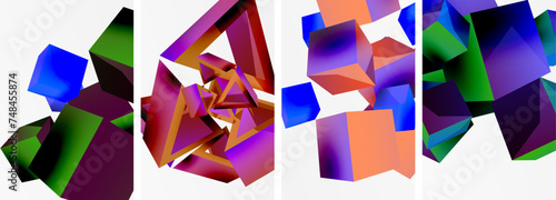 Flying 3d shapes, cubes and other geometric elements background design for wallpaper, business card, cover, poster, banner, brochure, header, website