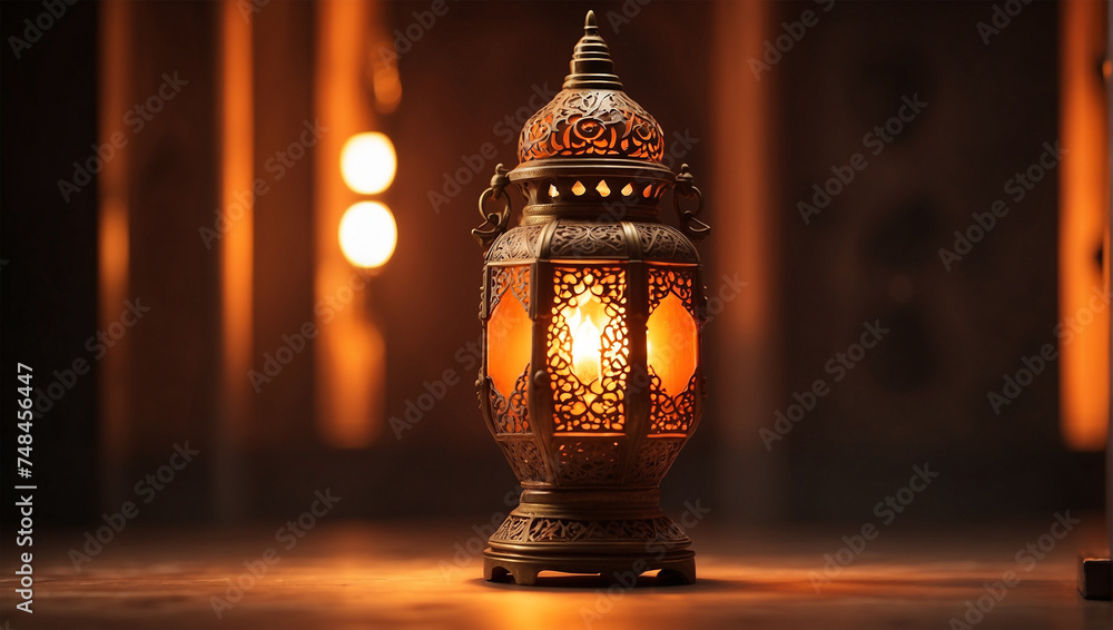 Illustration of an Islamic-themed lantern with a prayer room in the background 27 Illustration of an Islamic-themed lantern with a prayer room in the background 27