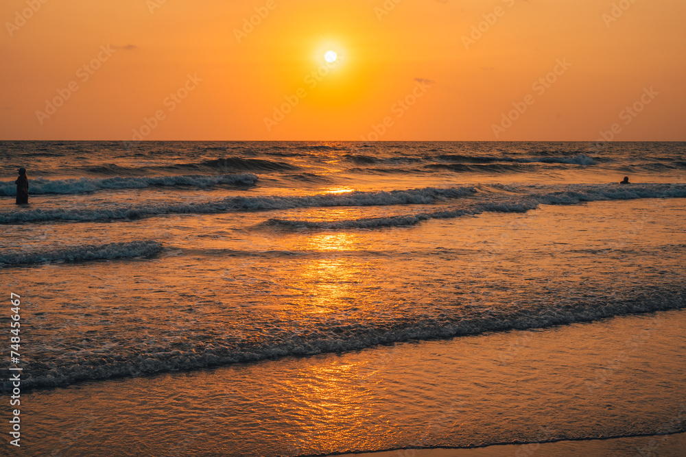Sunset on a tropical beach, golden hour