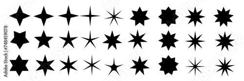 Set of shape star sparkling and twinkling cartoon set. Black glittering starlight particles. Vector illustration isolated on a white background.