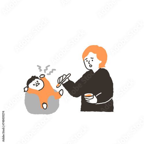 離乳食を嫌がる赤ちゃんと困るお母さん