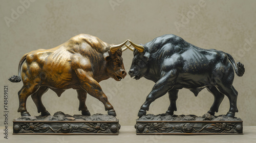 statue of a fight between bull and bear market investor concept