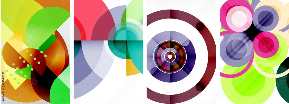 World of geometric elegance with abstract circle poster set. Circles intertwine in a symphony of shapes and colors, offering a contemporary visual feast for your design World of geometric elegance with abstract circle poster set. Circles intertwine in a symphony of shapes and colors, offering a contemporary visual feast for your design