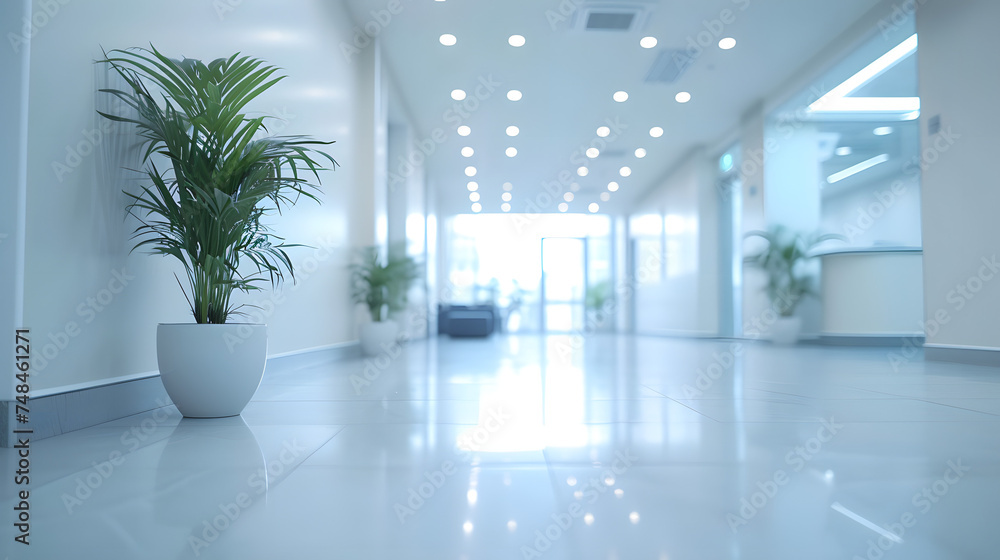 White Blur office building, healthcare clinic, hospital or school background interior view looking out toward to empty lobby White Blur office building, healthcare clinic, hospital or school background interior view looking out toward to empty lobby