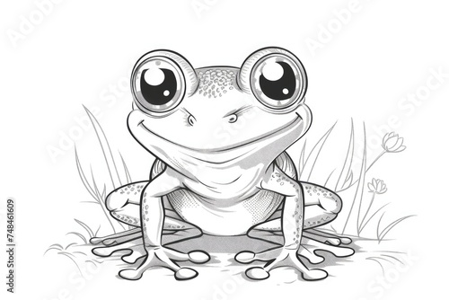 Black and white illustration for coloring animals  frog.