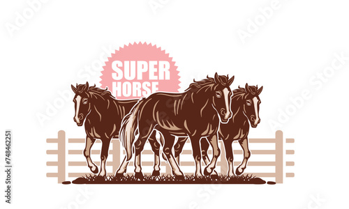 SUPER GREAT HORSE LOGO, silhouette of strong mare moving at farm vector illustrations