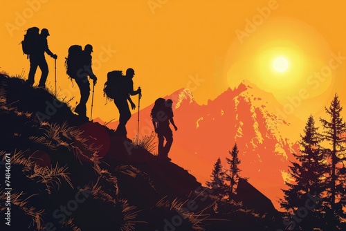 Group of Hikers Trekking Up MajesticMountain photo