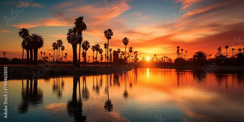 Sunset at a peaceful desert oasis