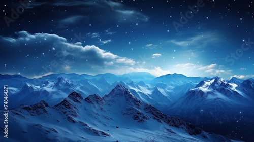 Starlit sky above a snowy mountain pass tranquil night