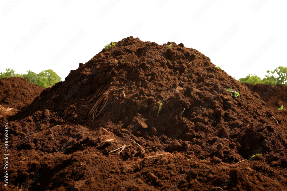 A large compost pile on a fertile farm organic farming Isolated on a transparent background. A large compost pile on a fertile farm organic farming Isolated on a transparent background.