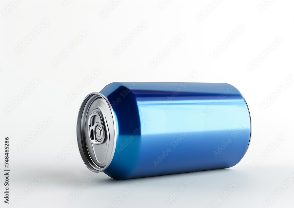 Blue soda can bottle lying on white background Blue soda can bottle lying on white background