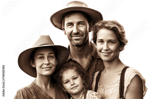 Farmer families: Emphasize warmth, love, and unity. Isolated on transparent background.