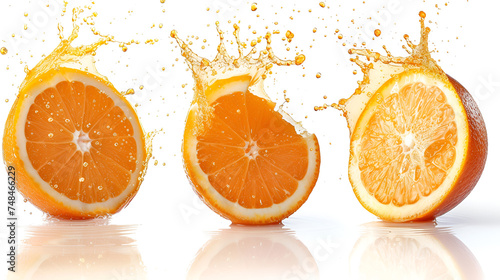 Collection of Fresh Half of Ripe Orange Fruit in Water, Citrus Splash, Juicy Vitamin C, Refreshing Tropical Beverage, Generative AI