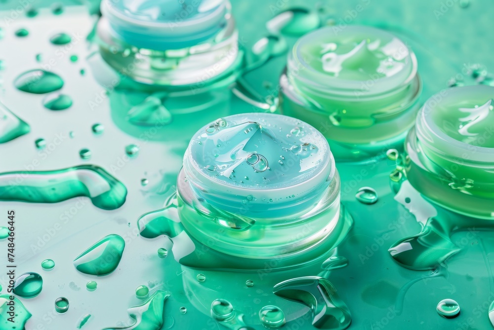 Face Skin brightening routine skin care cream. Skincare beauty cosmetic products: lip balm, youthfulness lotion, moisturiser, anti aging skincare acne clearing eye gel, Beauty serum and Skin jar pot