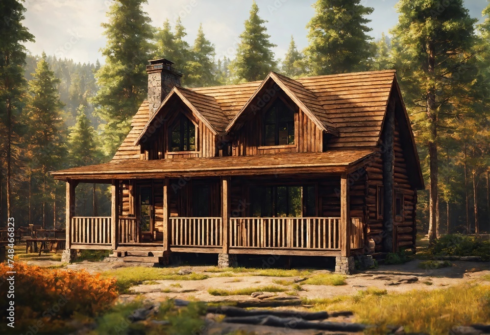 A large wooden house in the woods on a sunny day A large wooden house in the woods on a sunny day