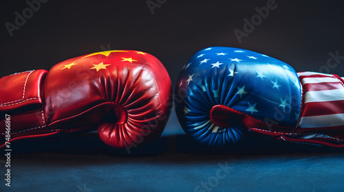 USA and China, Two boxing gloves national flag pattern © Pure Stock