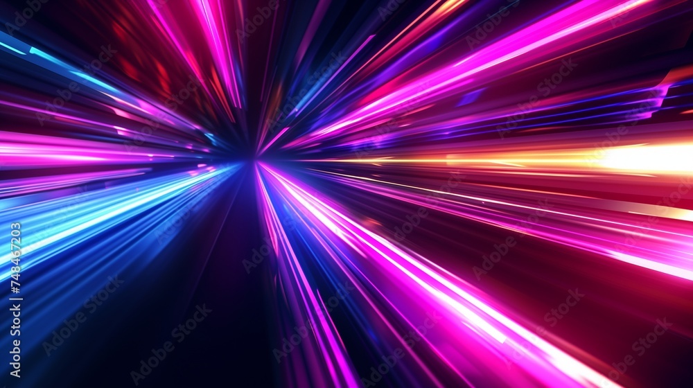 abstract background with neon color lights in speed over black background