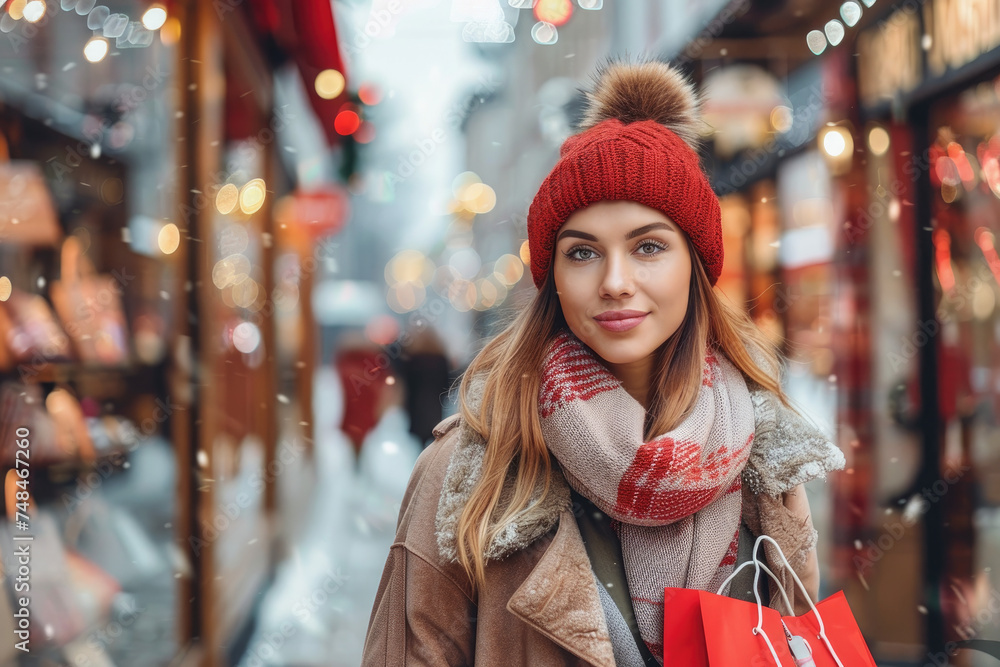 Beautiful women enjoys in Christmas shopping