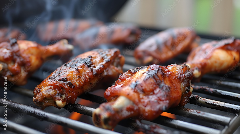 Crispy grilled or barbecued spicy chicken wings served with tangy sauce, perfect for a mouthwatering meal. Generative Ai

