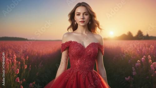 woman in a red dress
