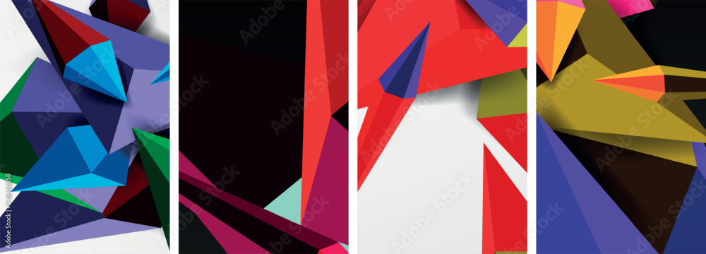 Set of triangle geometric low poly 3d shapes posters Set of triangle geometric low poly 3d shapes posters