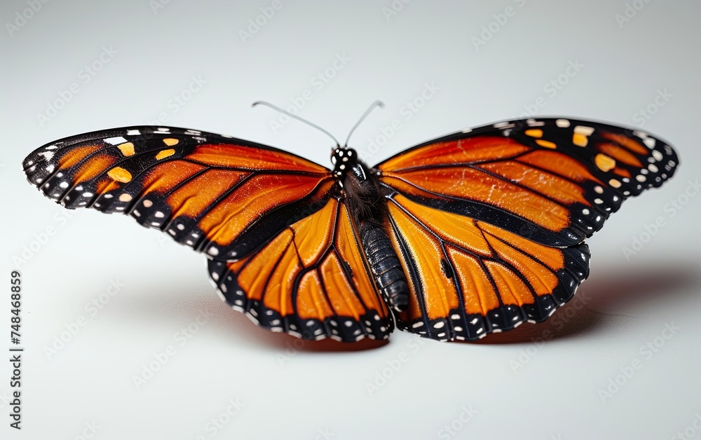 Fototapeta premium Beautiful orange red butterfly on white background. for template graphic design artwork. presentation. advertisement. copy text space.