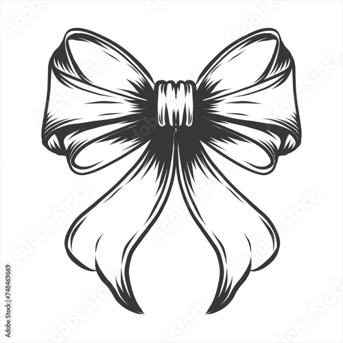 hand drawn Satin bow illustration in black ink, vintage engraving graphic. Vector illustration Isolated object on a white background.