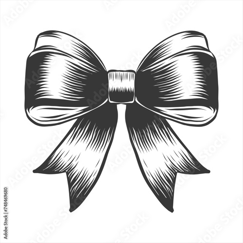 Hand drawn elegant bow for gift or hair. Holiday symbol. Vintage Bowknot sketch, vector illustration imitation engraving.
