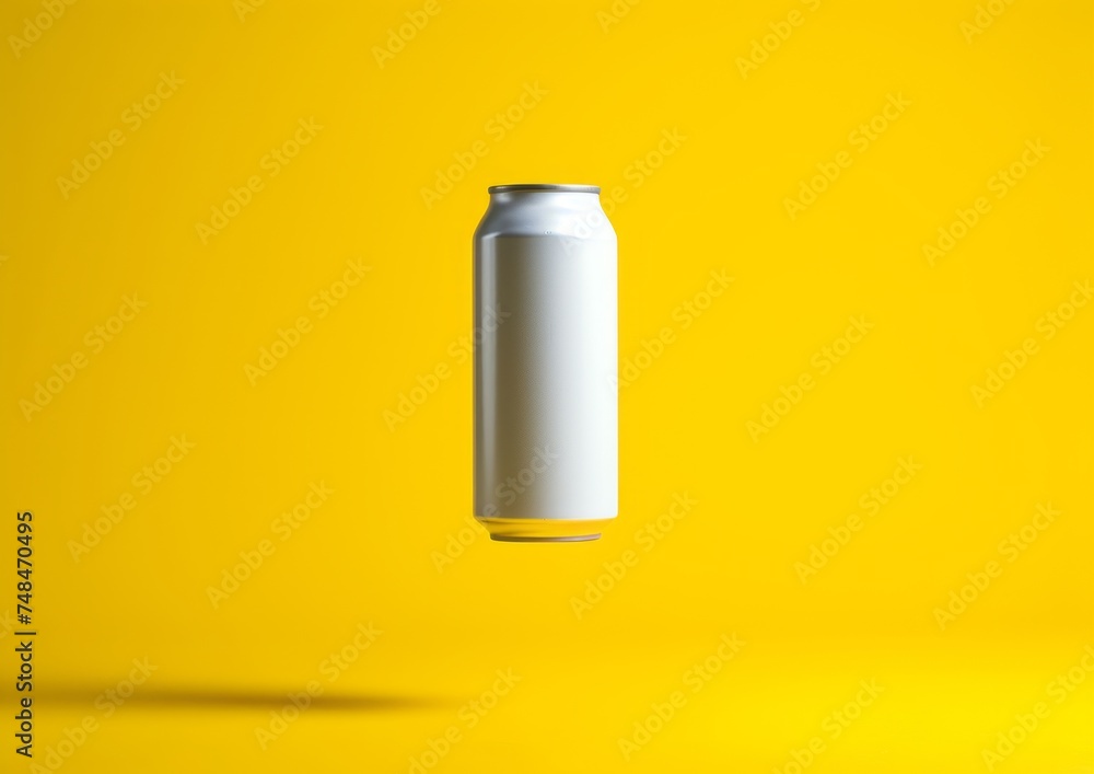 White soda can bottle floating on yellow background White soda can bottle floating on yellow background