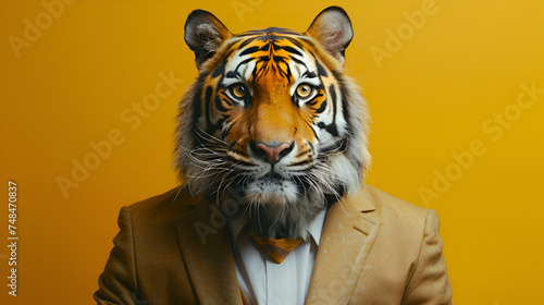 Wild anthropomorphic tiger roams the jungle wearing a friendly smile, inviting you to explore its world. Generative Ai