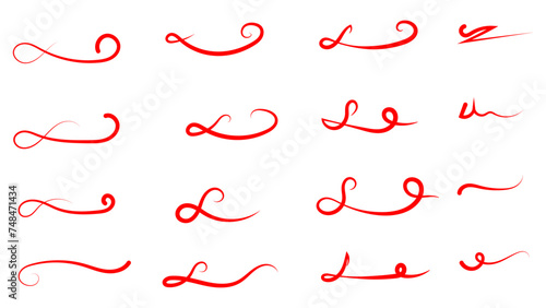 Swashes swoops and swishes calligraphy signs sets. Underlines hand drawn strokes. Brush drawn thick curved smears. Hand drawn collection of curly swishes  swashes  squiggles. Vector symbols sets.