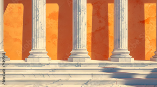 Education and democracy concept. Four marble pillars adorn the grand hall, symbolizing strength and unity, amidst a backdrop of knowledge and progress, Generative AI.