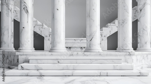 Education and democracy concept. Four marble pillars adorn the grand hall, symbolizing strength and unity, amidst a backdrop of knowledge and progress, Generative AI.

 photo