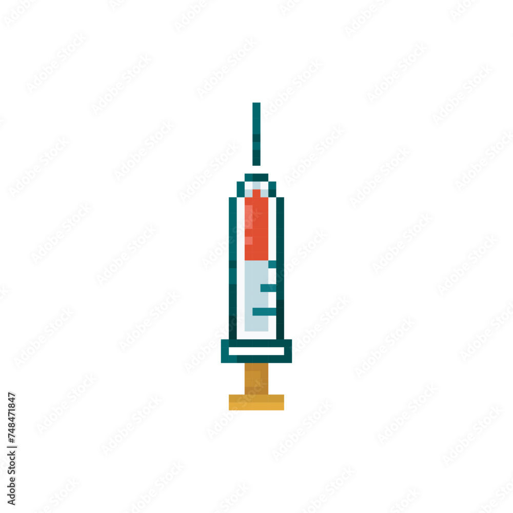 Syringe with blood, pixel art object Syringe with blood, pixel art object