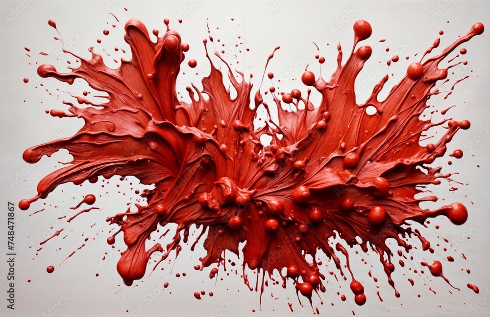 Red splash paint stain  on transparent background.