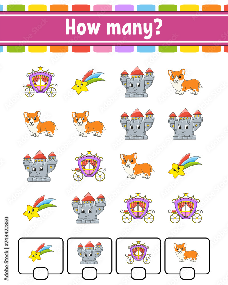 Counting game for children. Happy characters. Learning mathematics. How ...