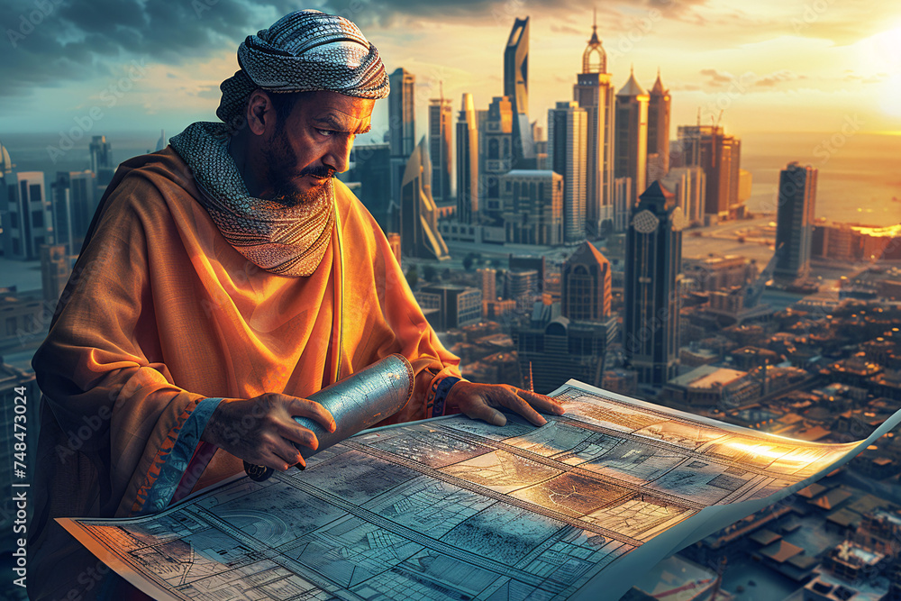 Fototapeta premium architecture construction skyscraper , neom saudi arabia, engineer at work, construction workers at construction site, UAE, Dubai