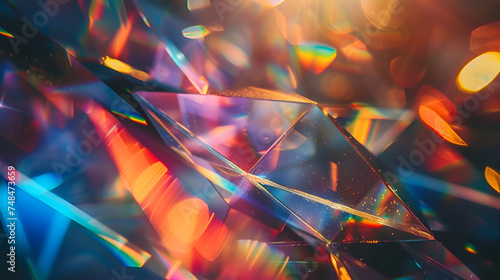 Light refraction through crystal prism with abstract blurred colors, creating mesmerizing visual effects. Generative AI

 photo