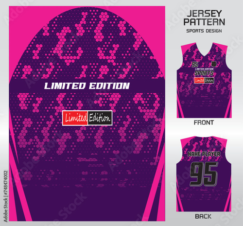 Pattern vector sports shirt background image.purple pink honeycomb pattern design, illustration, textile background for sports t-shirt, football jersey shirt.eps