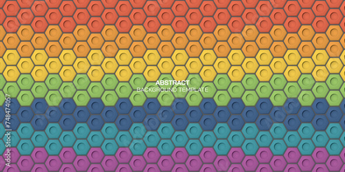 Abstract rainbows embossed hexagon paper cut style vector illustration background. Colorful honeycomb pattern background. LGBTQ colors nut pattern background.